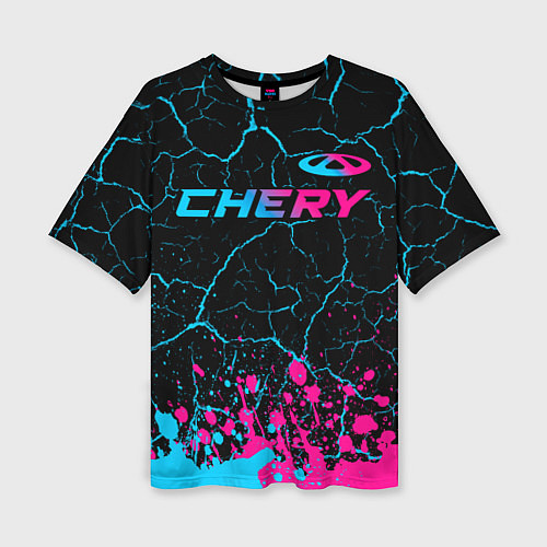 Женская футболка оверсайз Chery - neon gradient: символ сверху / 3D-принт – фото 1