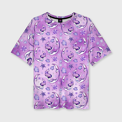 Женская футболка оверсайз Танцующие русалки на фиолетовом / 3D-принт – фото 1