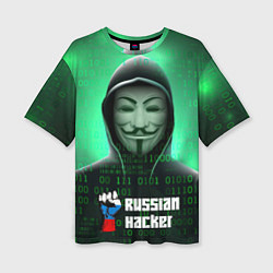 Женская футболка оверсайз Russian hacker green