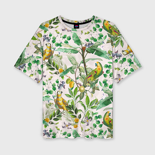 Женская футболка оверсайз Желтые Попугаи С Цветами / 3D-принт – фото 1
