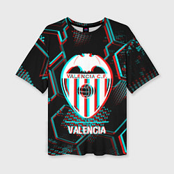 Женская футболка оверсайз Valencia FC в стиле glitch на темном фоне