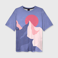 Женская футболка оверсайз Пейзаж гор и леса в стиле ретро