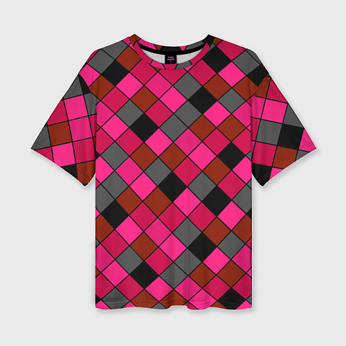 Женская футболка оверсайз Розово-красный геометрический узор / 3D-принт – фото 1