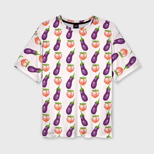 Женская футболка оверсайз Баклажаны и персики паттерн / 3D-принт – фото 1