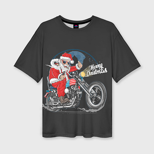 Женская футболка оверсайз Santa on a bike / 3D-принт – фото 1