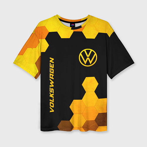 Женская футболка оверсайз Volkswagen - gold gradient: символ и надпись верти / 3D-принт – фото 1
