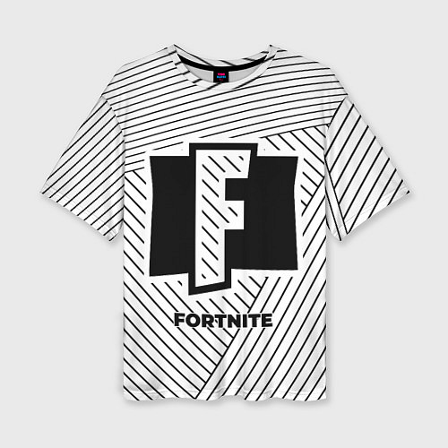 Женская футболка оверсайз Символ Fortnite на светлом фоне с полосами / 3D-принт – фото 1