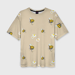 Женская футболка оверсайз Цветы Ромашки и Пчёлы