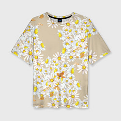 Женская футболка оверсайз Букет Нарисованных Цветущих Ромашек