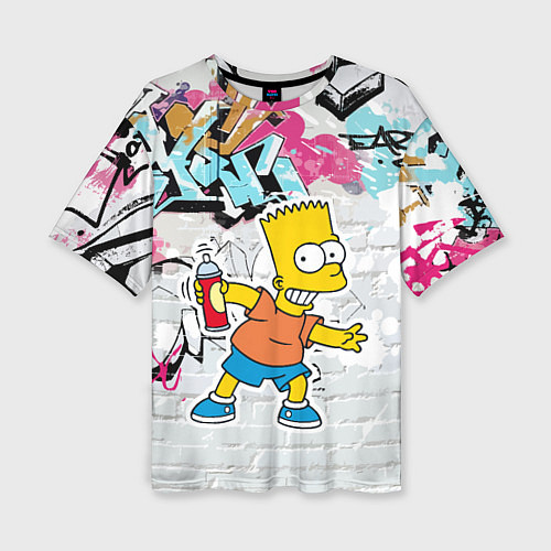 Женская футболка оверсайз Барт Симпсон на фоне стены с граффити / 3D-принт – фото 1