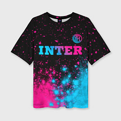 Женская футболка оверсайз Inter - neon gradient: символ сверху
