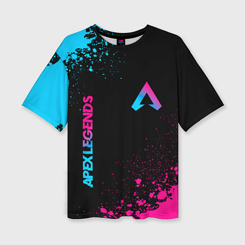 Женская футболка оверсайз Apex Legends - neon gradient: символ и надпись вер / 3D-принт – фото 1