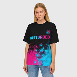 Футболка оверсайз женская Disturbed - neon gradient: символ сверху, цвет: 3D-принт — фото 2