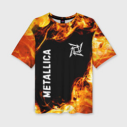 Женская футболка оверсайз Metallica и пылающий огонь