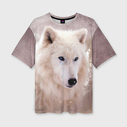 Женская футболка оверсайз Белый зимний волк