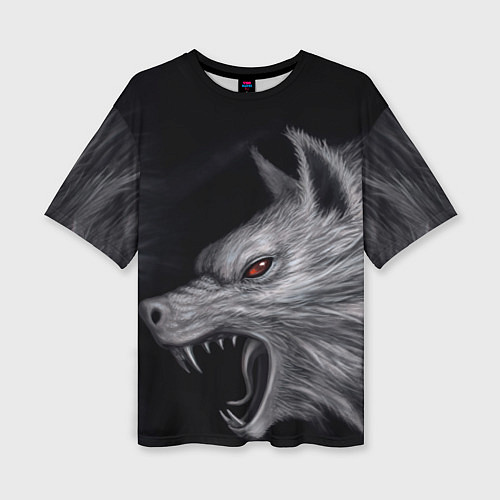 Женская футболка оверсайз Агрессивный волк / 3D-принт – фото 1