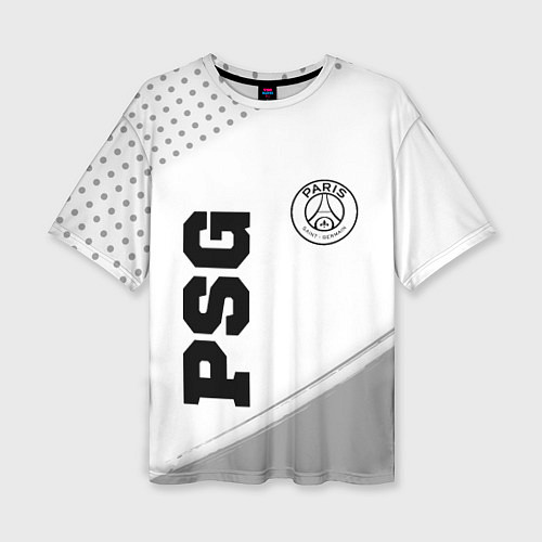 Женская футболка оверсайз PSG sport на светлом фоне: символ и надпись вертик / 3D-принт – фото 1