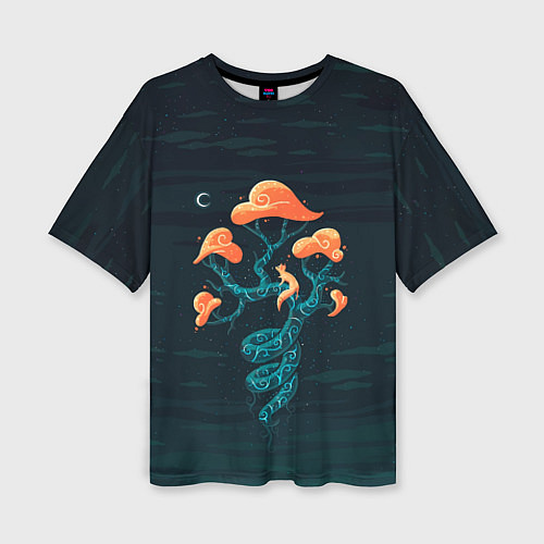 Женская футболка оверсайз Лис на волшебном дереве / 3D-принт – фото 1