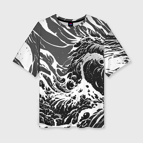 Женская футболка оверсайз Черно-белые волны / 3D-принт – фото 1