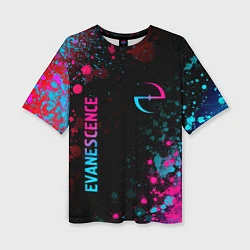 Футболка оверсайз женская Evanescence - neon gradient: символ и надпись верт, цвет: 3D-принт
