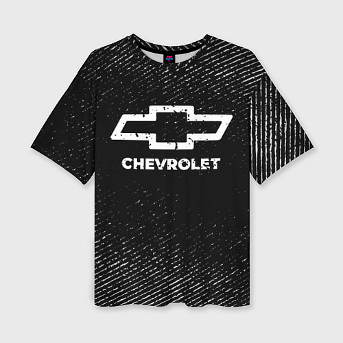 Женская футболка оверсайз Chevrolet с потертостями на темном фоне / 3D-принт – фото 1