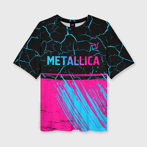 Женская футболка оверсайз Metallica - neon gradient: символ сверху / 3D-принт – фото 1