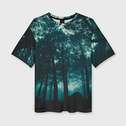 Женская футболка оверсайз Тёмный лес на закате