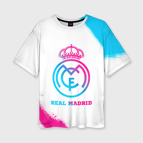 Женская футболка оверсайз Real Madrid neon gradient style / 3D-принт – фото 1