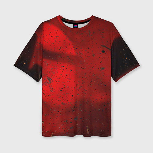 Женская футболка оверсайз Абстрактный красный дым и брызги тёмной краски / 3D-принт – фото 1