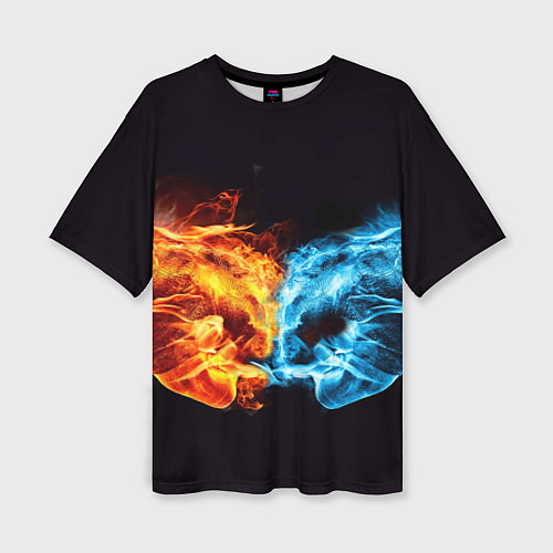 Женская футболка оверсайз Вода и огонь - два кулака Brofist / 3D-принт – фото 1