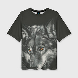 Женская футболка оверсайз Серый мудрый волк