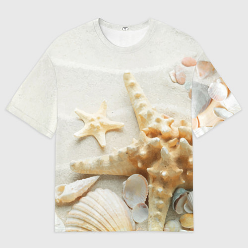Женская футболка оверсайз Морские звёзды и ракушки на океанском берегу / 3D-принт – фото 1