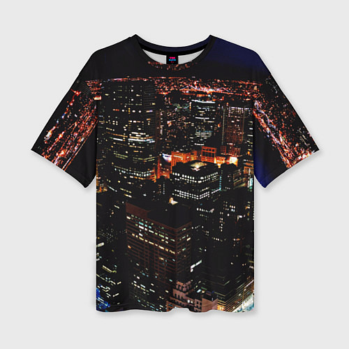 Женская футболка оверсайз Ночной город - вид с высоты / 3D-принт – фото 1