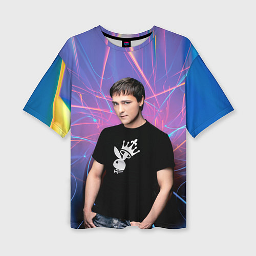 Женская футболка оверсайз Юрий Шатунов на неоновом фоне / 3D-принт – фото 1