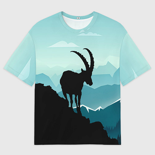 Женская футболка оверсайз Горный козел и горы / 3D-принт – фото 1