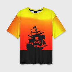 Женская футболка оверсайз Пиратский корабль на закате