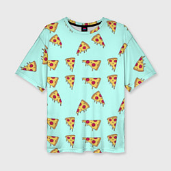 Женская футболка оверсайз Куски пиццы на голубом фоне