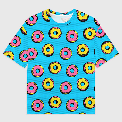 Женская футболка оверсайз Желтые и розовые пончики / 3D-принт – фото 1