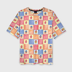 Футболка оверсайз женская Геометрический узор Домики, цвет: 3D-принт
