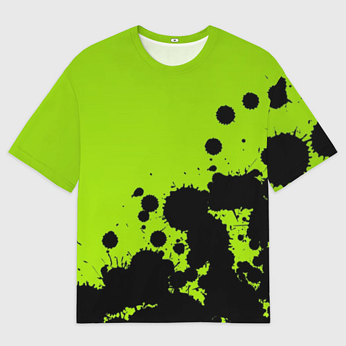 Женская футболка оверсайз Чёрные кляксы на зелёном фоне / 3D-принт – фото 1