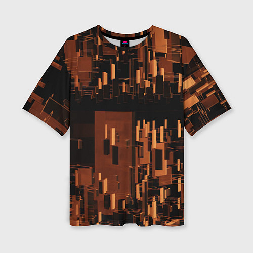 Женская футболка оверсайз Абстрактное множество оранжевых фигур во тьме / 3D-принт – фото 1