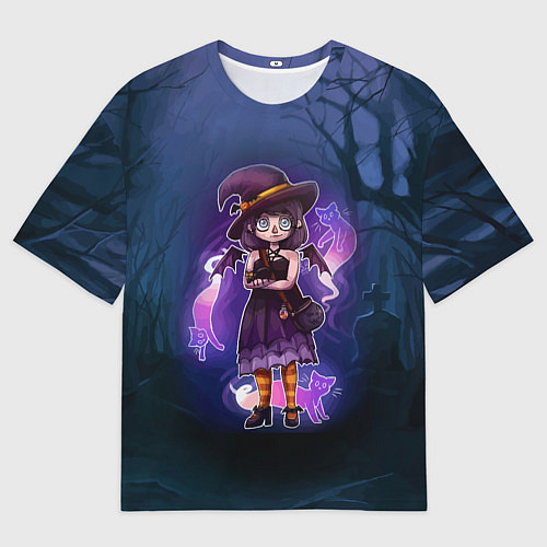 Женская футболка оверсайз Ведьма-малолетка с котами - Halloween / 3D-принт – фото 1