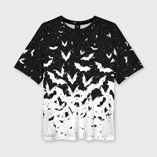 Женская футболка оверсайз Black and white bat pattern / 3D-принт – фото 1