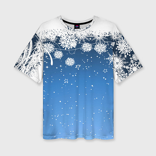 Женская футболка оверсайз Снежный узор на синем фоне / 3D-принт – фото 1