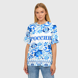 Футболка оверсайз женская РОССИЯ голубой узор, цвет: 3D-принт — фото 2