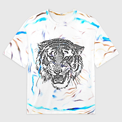 Женская футболка оверсайз Тигр / 3D-принт – фото 1