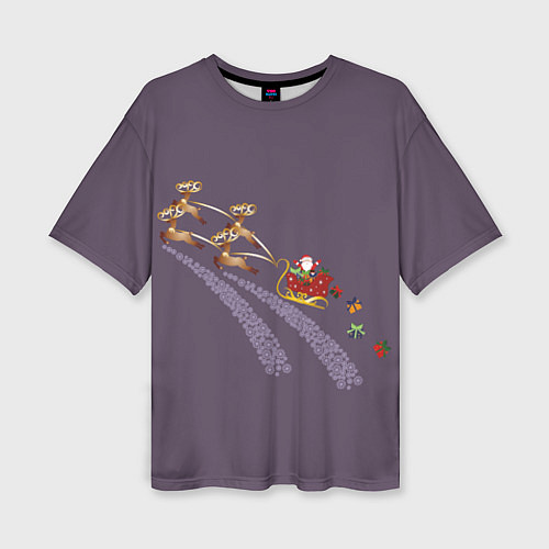 Женская футболка оверсайз Санта клаус и олени / 3D-принт – фото 1