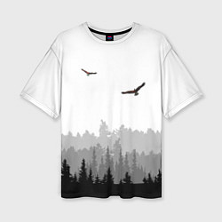 Женская футболка оверсайз Птицы над лесом