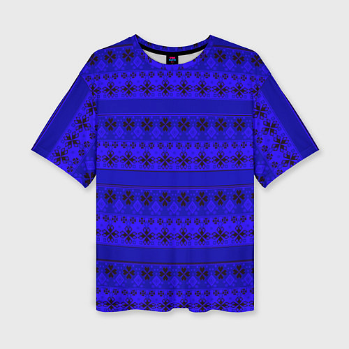 Женская футболка оверсайз Скандинавский орнамент Синий кобальт / 3D-принт – фото 1
