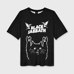 Женская футболка оверсайз Black Sabbath рок кот